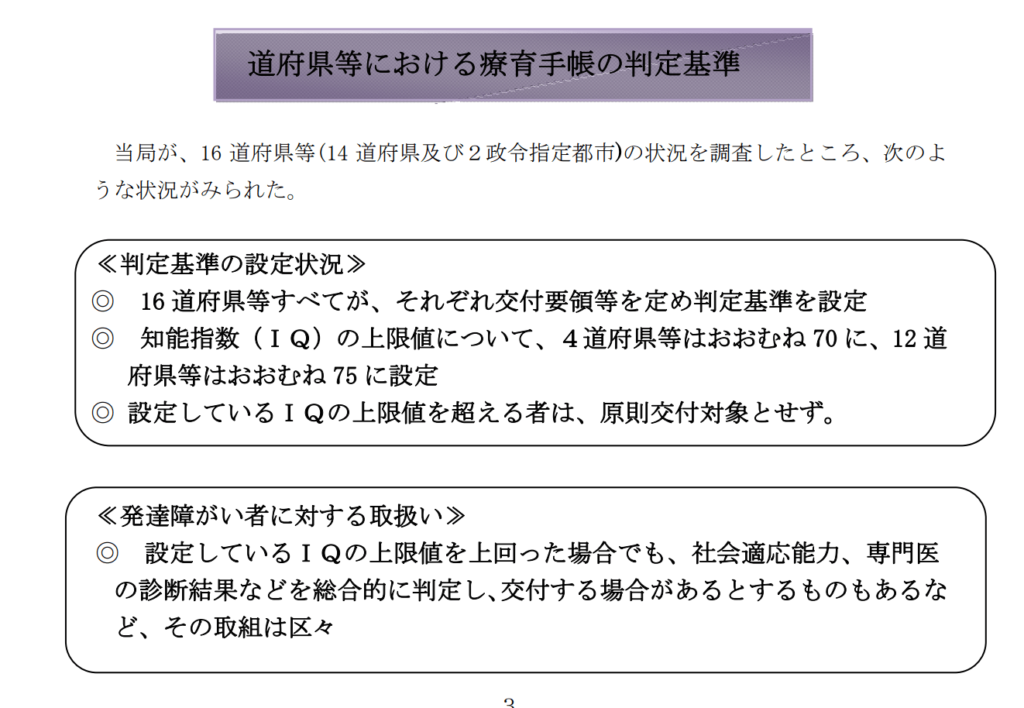 道府県などにおける療育手帳の判定基準、総務省