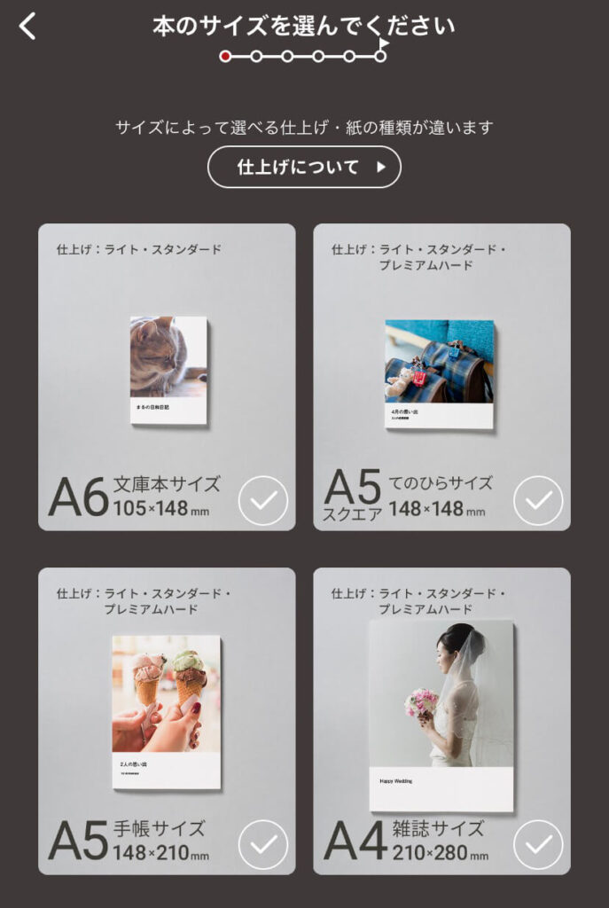 本のサイズを選ぶ、しまうまプリントでフォトブック