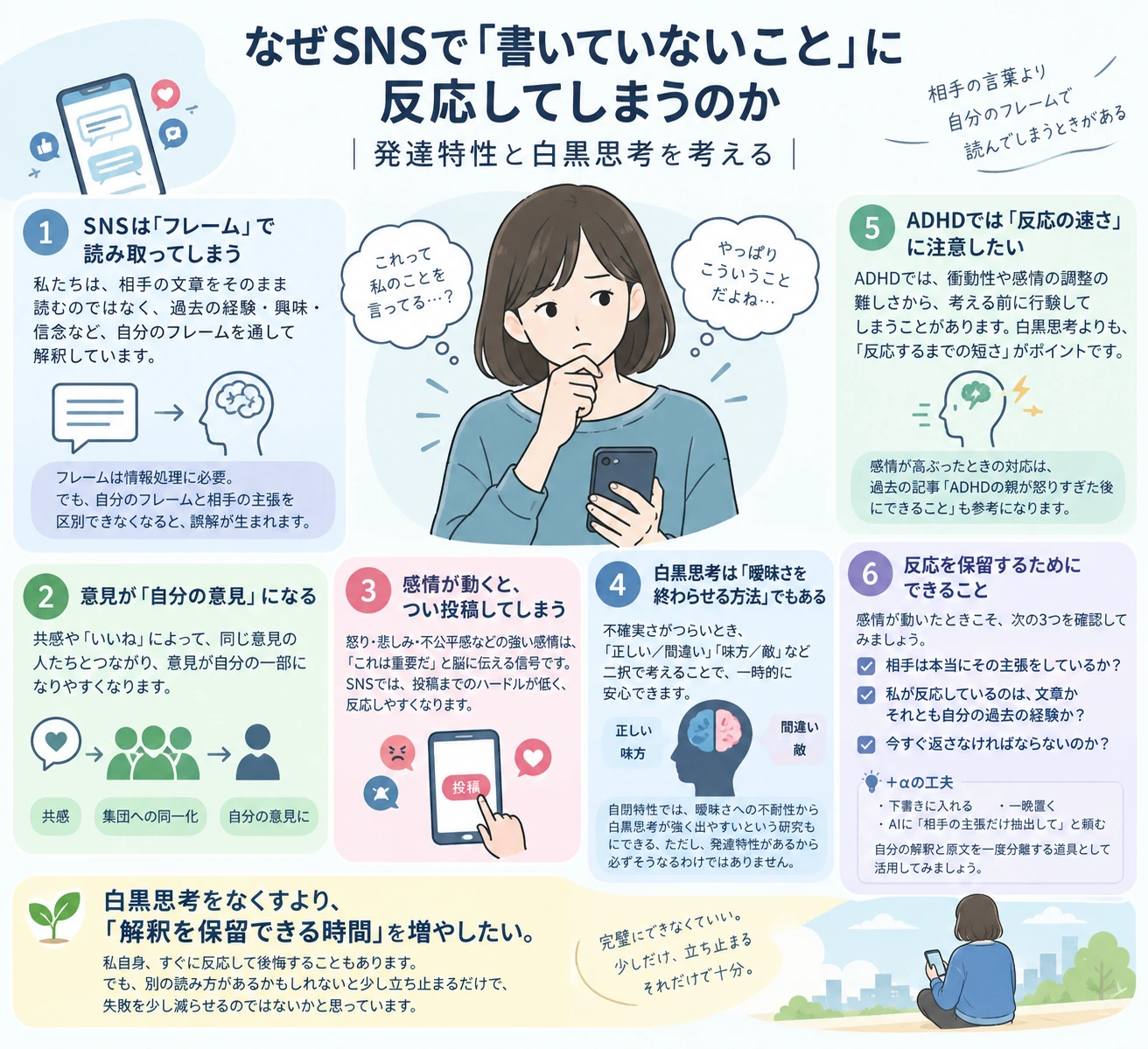 SNSで「書いていないこと」に反応する仕組みと、反応する前の確認ポイントをまとめた図